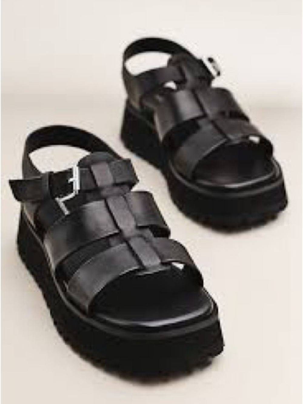 Free People Brooks Fisherman Platform Black Leather Strappy Sandals Sz 38 (7.5)